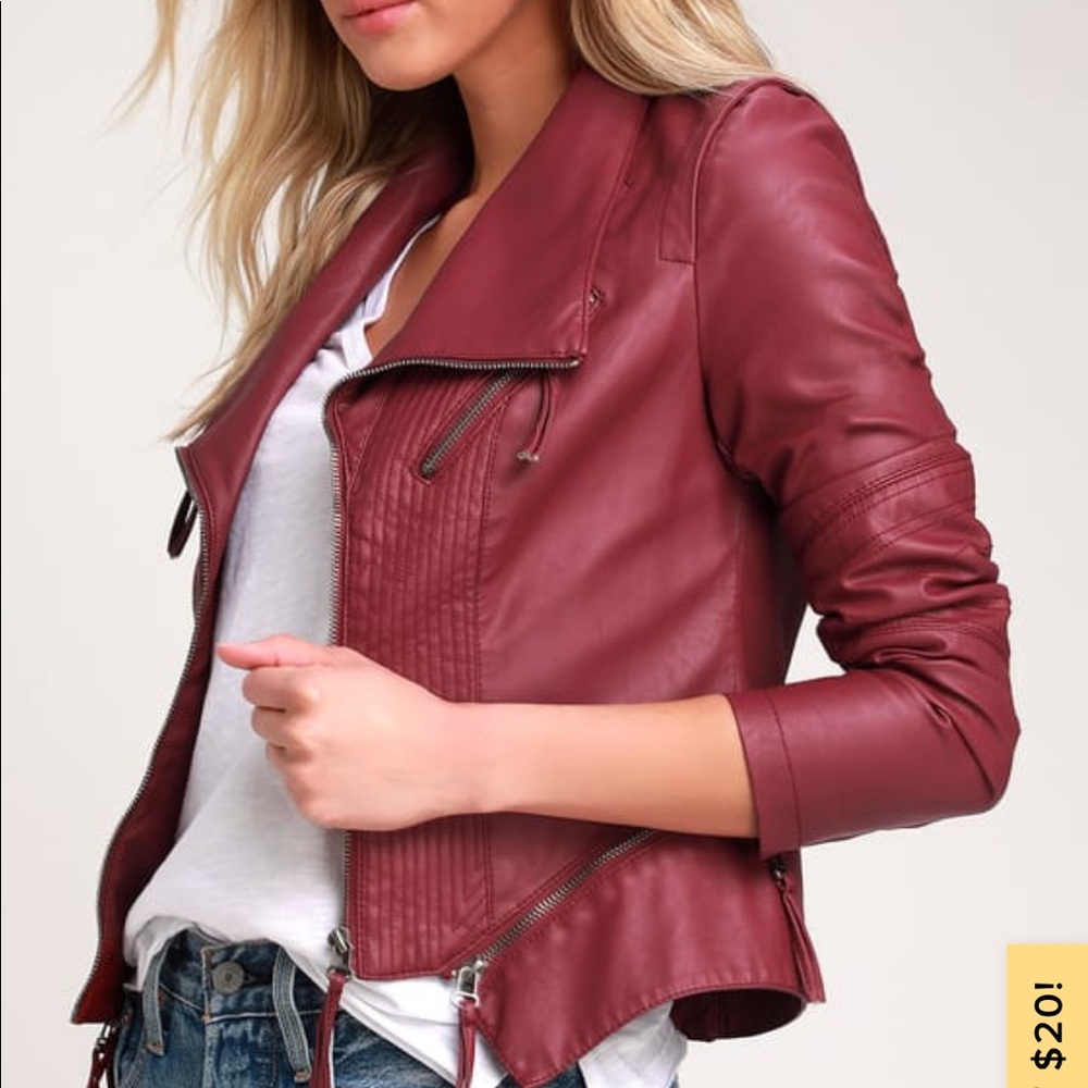 Lulus Burgundy Vegan Leather Jacket